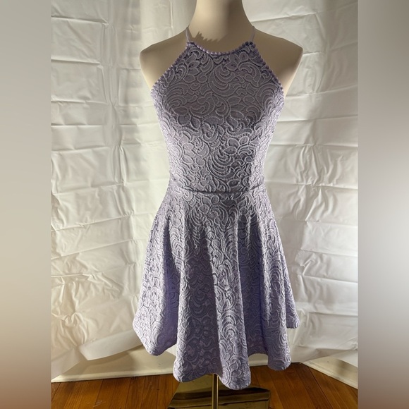 B Darlin Purple Halter Fit and Flare Mini Dress - Picture 1 of 6